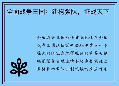 全面战争三国：建构强队，征战天下